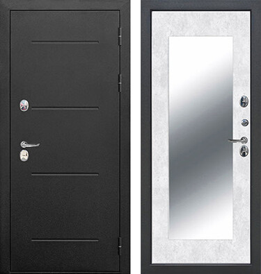 Входная дверь Дверь Цитадель Isoterma 11 см Букле чёрный Зеркало Бетон снежный в Санкт-Петербурге