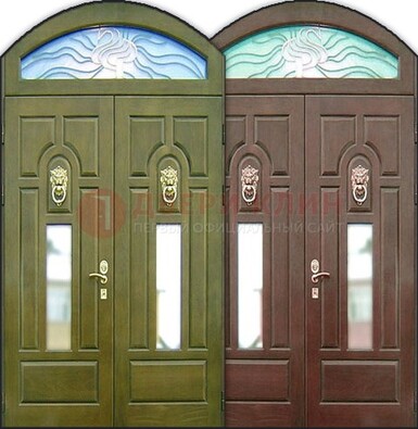 Стальная арочная дверь со стеклом ДА-17 для монолитного дома в Санкт-Петербурге