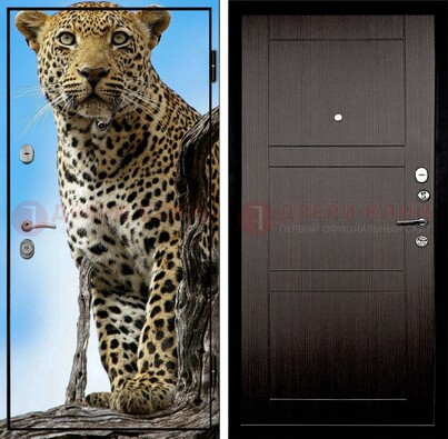 Железная дверь с рисунком гепарда снаружи ДФ-27 в Санкт-Петербурге