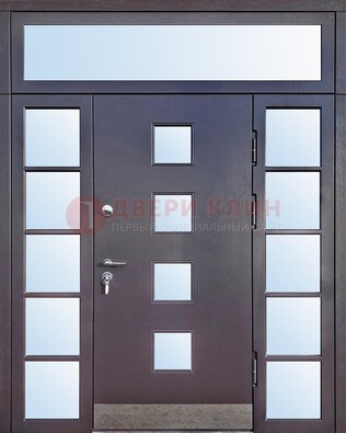 Современная железная дверь со стеклом и фрамугами ДФГ-4 в Санкт-Петербурге