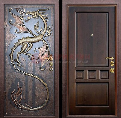 Металлическая дверь с ковкой МДФ внутри ДК-2 в загородный дом в Видном