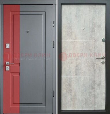 Серая с красной полосой металлическая дверь МДФ ДМ-245 в Санкт-Петербурге