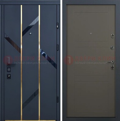 Темная металлическая дверь МДФ со стеклянными вставками ДМ-288 в Санкт-Петербурге