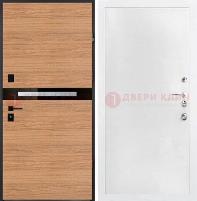 Железная коричневая дверь с МДФ в белом цвете ДМ-313 в Санкт-Петербурге