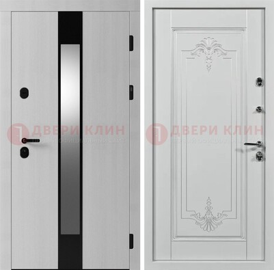 Белая металлическая дверь МДФ с зеркальной вставкой ДМ-324 в Санкт-Петербурге