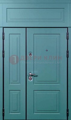 Синяя металлическая дверь с МДФ и верхней фрамугой ДМ-339 в Санкт-Петербурге