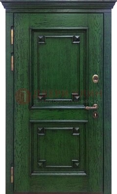 Зеленая входная дверь с массивом дуба ДМД-51 в Санкт-Петербурге