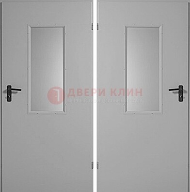 Белая металлическая противопожарная дверь с декоративной вставкой ДПП-7 в Санкт-Петербурге