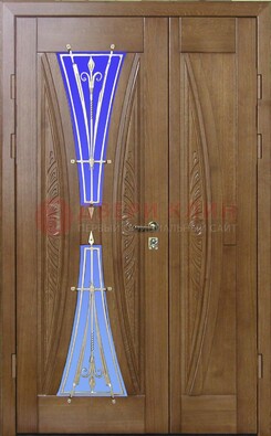 Коттеджная парадная дверь со стеклянными вставками и ковкой ДПР-26 в Санкт-Петербурге