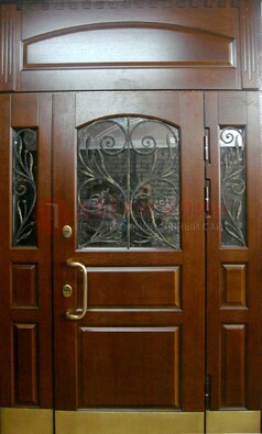 Стальная парадная дверь со вставками из стекла и ковки ДПР-30 в коттедж в Санкт-Петербурге