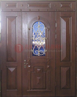 Стальная парадная дверь со стеклом и ковкой ДПР-4 для коттеджа в Солнечногорске