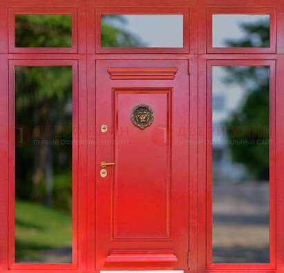 Красная парадная дверь для частного дома ДПР-88 в Санкт-Петербурге