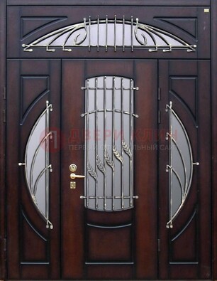 Парадная дверь со стеклянными вставками и ковкой ДПР-9 для улицы в Санкт-Петербурге