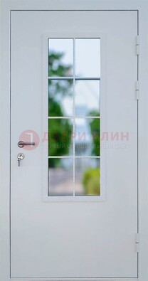 Белая железная дверь порошок со стеклом ДС-31 в Санкт-Петербурге