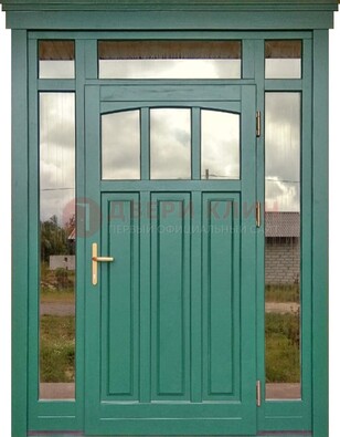 Зеленая металлическая дверь МДФ со стеклом ДС-43 в Санкт-Петербурге