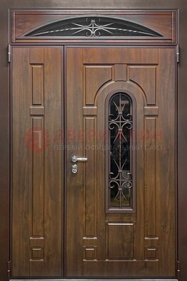Большая металлическая дверь со стеклом и ковкой ДСК-145 в Ульяновске