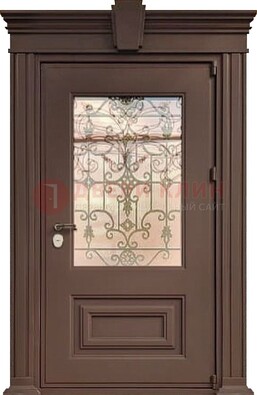 Металлическая дверь со стеклом и ковкой в классическом стиле ДСК-185 в Самаре