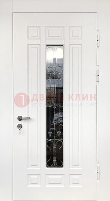 Белая стальная дверь винорит со стеклом и ковкой ДСК-191 в Санкт-Петербурге