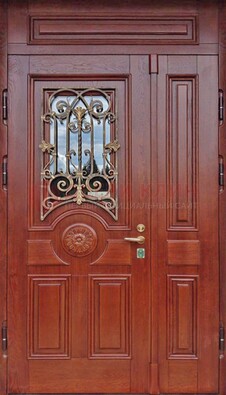 Филенчатая железная дверь со стеклом и ковкой ДСК-204 в Санкт-Петербурге