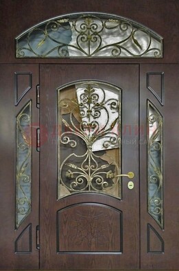Входная дверь Винорит со стеклом и ковкой и фрамугами ДСК-213 в Санкт-Петербурге