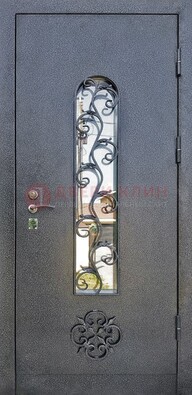 Темная стальная дверь Порошок со стеклом и ковкой ДСК-217 в Санкт-Петербурге