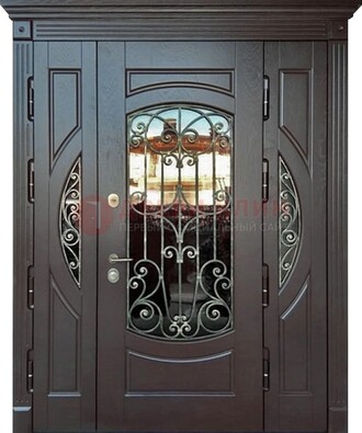 Полуторная железная дверь Винорит со стеклом и ковкой ДСК-231 в Санкт-Петербурге