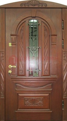 Узорная железная дверь массив со стеклом и ковкой ДСК-247 в Екатеринбурге