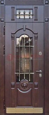 Металлическая дверь массив со стеклом и ковкой с фрамугой ДСК-249 в Санкт-Петербурге