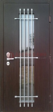 Современная стальная дверь с Виноритом стеклом и ковкой ДСК-262 в Серпухове