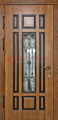 Двухцветная железная дверь Винорит со стеклом и ковкой ДСК-264 в Санкт-Петербурге