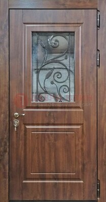 Железная дверь Винорит стекло и ковка с цветом под дерево ДСК-266 в Санкт-Петербурге
