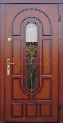 Яркая металлическая дверь Винорит со стеклом и ковкой ДСК-268 в Санкт-Петербурге