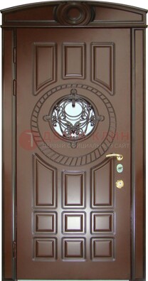 Шоколадная металлическая дверь Винорит со стеклом и ковкой ДСК-269 в Санкт-Петербурге