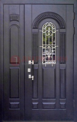 Входная дверь Винорит со стеклом и ковкой с узором ДСК-270 в Санкт-Петербурге