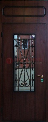 Высокая стальная дверь со стеклом и ковкой ДСК-32 в Санкт-Петербурге