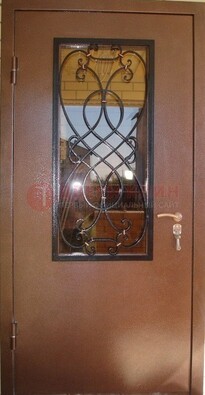 Металлическая дверь со стеклом и ковкой ДСК-51 на дачу в Санкт-Петербурге
