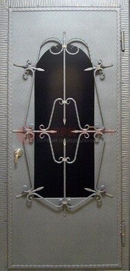 Железная дверь со стеклом и ковкой ДСК-74 для каркасного дома в Тамбове
