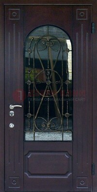 Стальная дверь со стеклом и ковкой ДСК-80 в загородный дом в Иваново