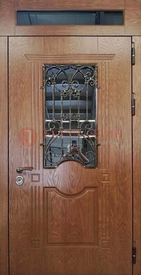 Металлическая входная дверь со стеклом и ковкой для дома ДСК-96 в Санкт-Петербурге
