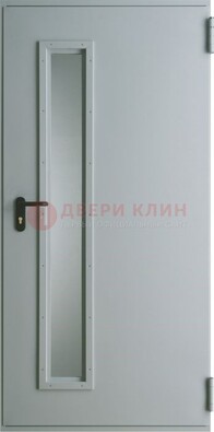 Белая железная техническая дверь со вставкой из стекла ДТ-9 в Санкт-Петербурге