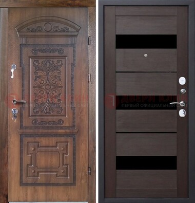 Стальная коричневая филенчатая дверь с виноритом и темной МДФ ДВТ-122 в Санкт-Петербурге