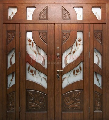 Элитная двухстворчатая дверь с витражным стеклом ДВТ-173 в Калуге