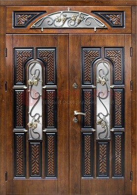 Входная двухстворчатая дверь с виноритом и ковкой ДВТ-183 в Балашихе