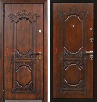 Коричневая железная дверь с виноритом и узором ДВТ-211 в Санкт-Петербурге