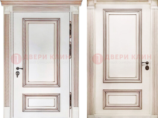 Белая металическая дверь с виноритом для дома ДВТ-239 в Санкт-Петербурге