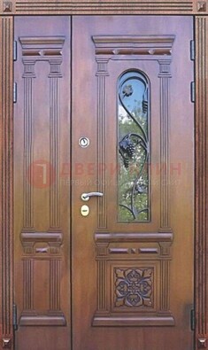 Железная коричневая филенчатая дверь с виноритом и МДФ ДВТ-85 в Санкт-Петербурге