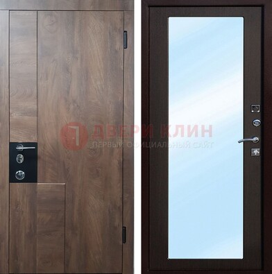Металлическая дверь Темный орех c МДФ с зеркалом ДЗ-106 в Санкт-Петербурге