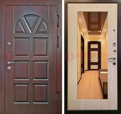 Темная железная дверь с МДФ и зеркалом в квартиру ДЗ-135 в Санкт-Петербурге