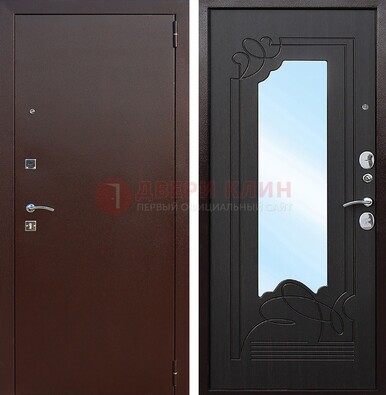 Входная дверь с порошковым напылением Медный антик/Венге с зеркалом ДЗ-64 в Балашихе