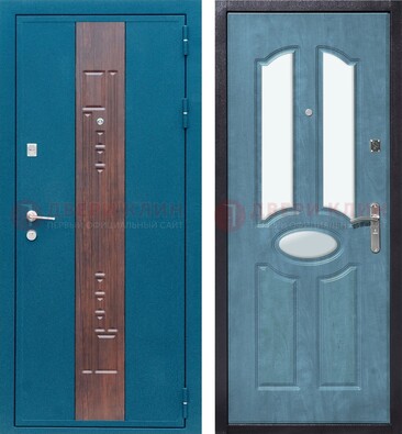 Голубая металлическая дверь МДФ с тремя зеркальными вставками ДЗ-78 в Санкт-Петербурге